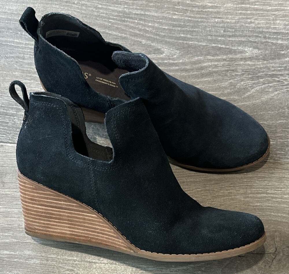TOMS Black Suede Kallie Wedge Booties